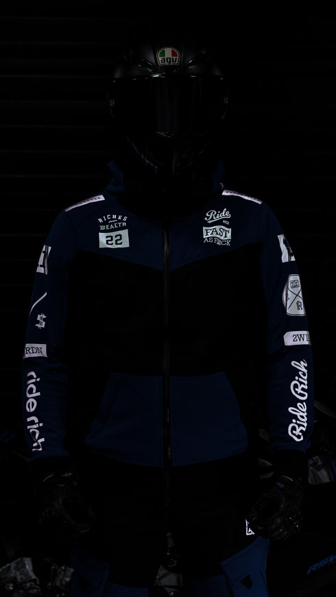 Ride Rich Regency V2 Flow Mesh Armoured GP Softshell Motorcycle Jacket - Blue Size: Small