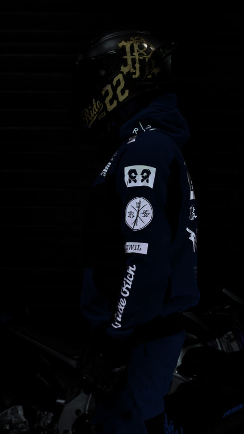 Ride Rich Regency V2 Flow Mesh Armoured GP Softshell Motorcycle Jacket - Blue Size: Small