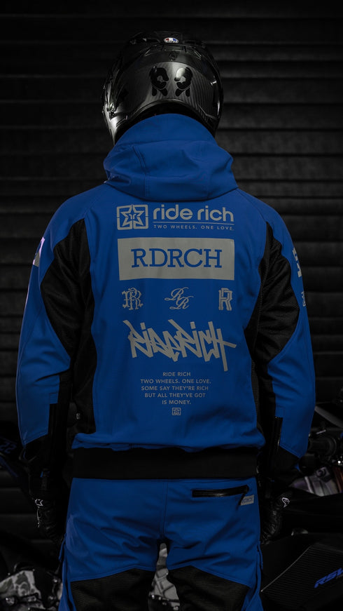 Ride Rich Regency V2 Flow Mesh Armoured GP Softshell Motorcycle Jacket - Blue Size: Small
