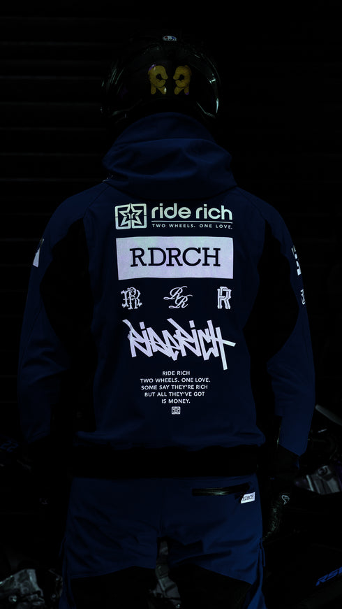 Ride Rich Regency V2 Flow Mesh Armoured GP Softshell Motorcycle Jacket - Blue Size: Small
