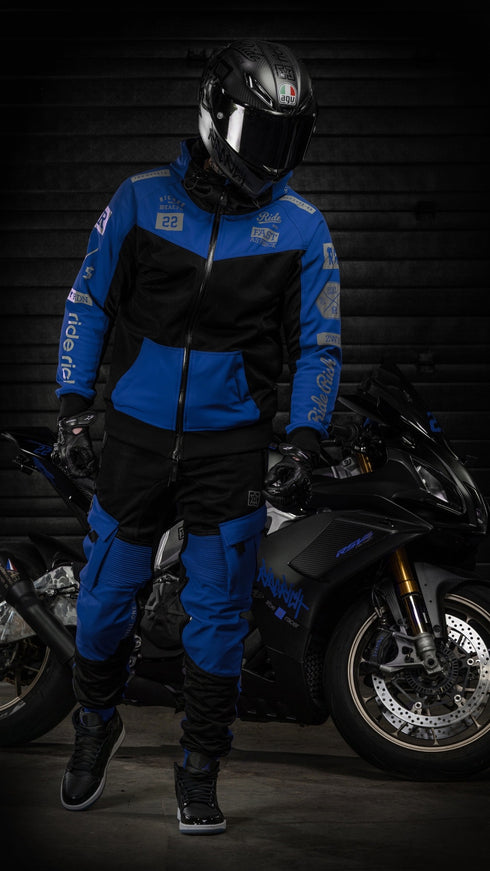 Ride Rich Regency V2 Flow Mesh Armoured GP Softshell Motorcycle Jacket - Blue Size: Small