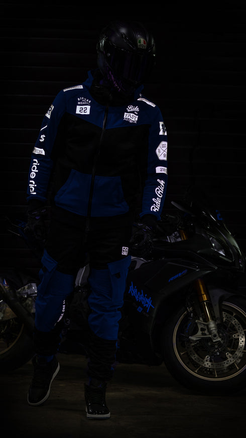 Ride Rich Regency V2 Flow Mesh Armoured GP Softshell Motorcycle Jacket - Blue Size: Small