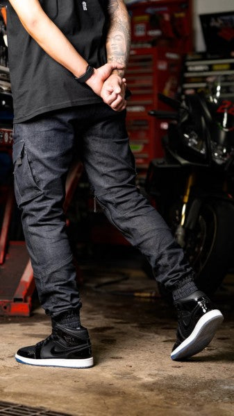 Ride Rich Unit 16 Armoured Denim Cargo Motorcycle Joggers - Raw Indigo