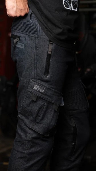 Ride Rich Unit 16 Armoured Denim Cargo Motorcycle Joggers - Raw Indigo
