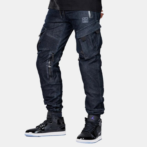 Ride Rich Unit 16 Armoured Denim Cargo Motorcycle Joggers - Raw Indigo