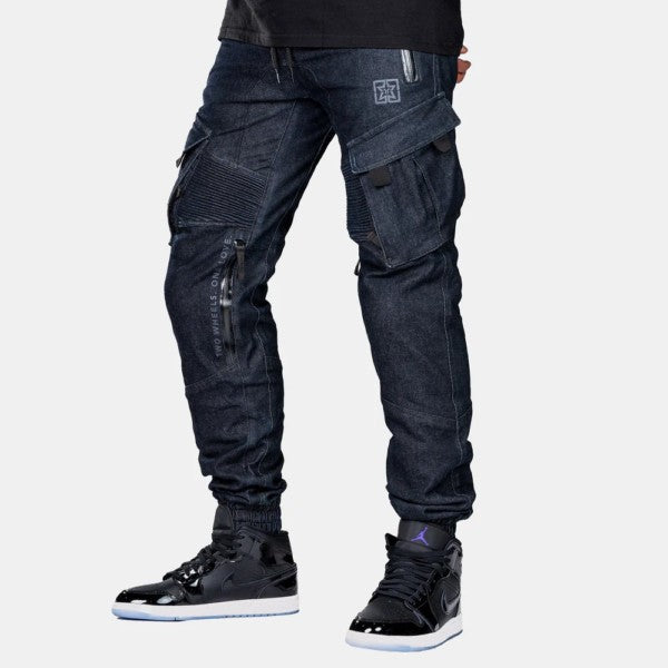 Ride Rich Unit 16 Armoured Denim Cargo Motorcycle Joggers - Raw Indigo