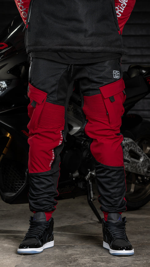 Ride Rich Unit 16 V2 Flow Mesh Armoured Motorcycle Joggers - Red Size: Small