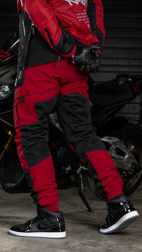 Ride Rich Unit 16 V2 Flow Mesh Armoured Motorcycle Joggers - Red Size: Small