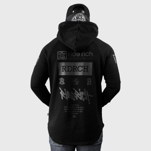 Ride Rich GP Scoop Motorcycle Hoodie - Black/Black