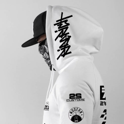 Ride Rich RR Racing Scoop Motorcycle Hoodie - White