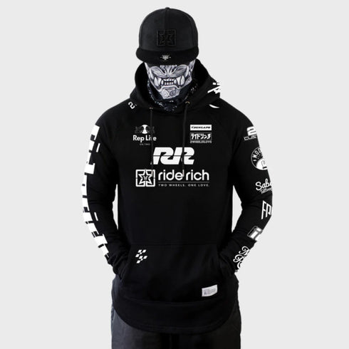 Ride Rich RR Racing Scoop Motorcycle Hoodie Black