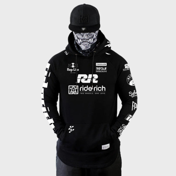 Ride Rich RR Racing Scoop Motorcycle Hoodie Black