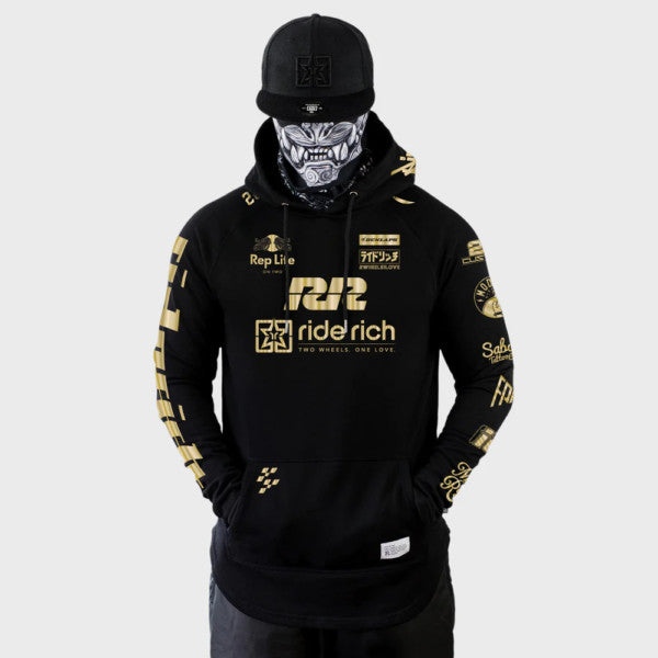 Ride Rich RR Racing Scoop Motorcycle Hoodie Gold