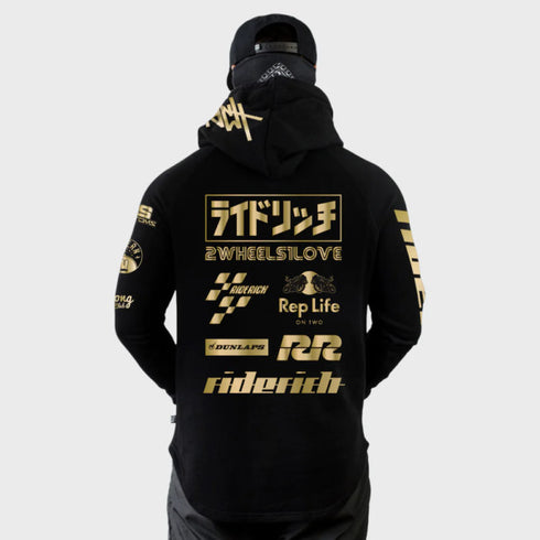 Ride Rich RR Racing Scoop Motorcycle Hoodie - Gold
