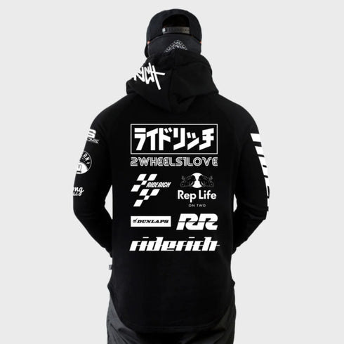 Ride Rich RR Racing Scoop Motorcycle Hoodie - Black