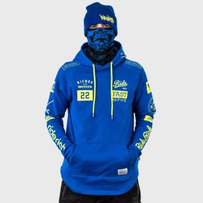 Ride Rich GP Scoop Motorcycle Hoodie Blue/Yellow