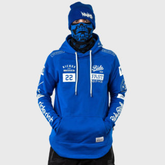 Ride Rich GP Scoop Motorcycle Hoodie Blue/White