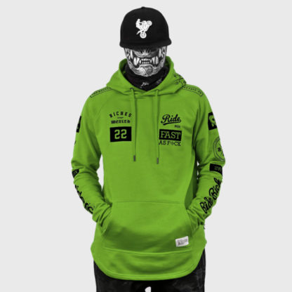 Ride Rich GP Scoop Motorcycle Hoodie Lime Green